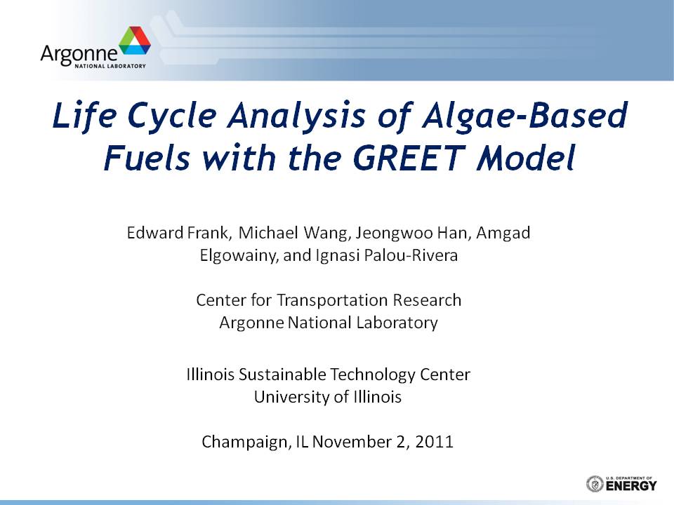 Title Slide: Life Cycle Analysis of algal Biofuels