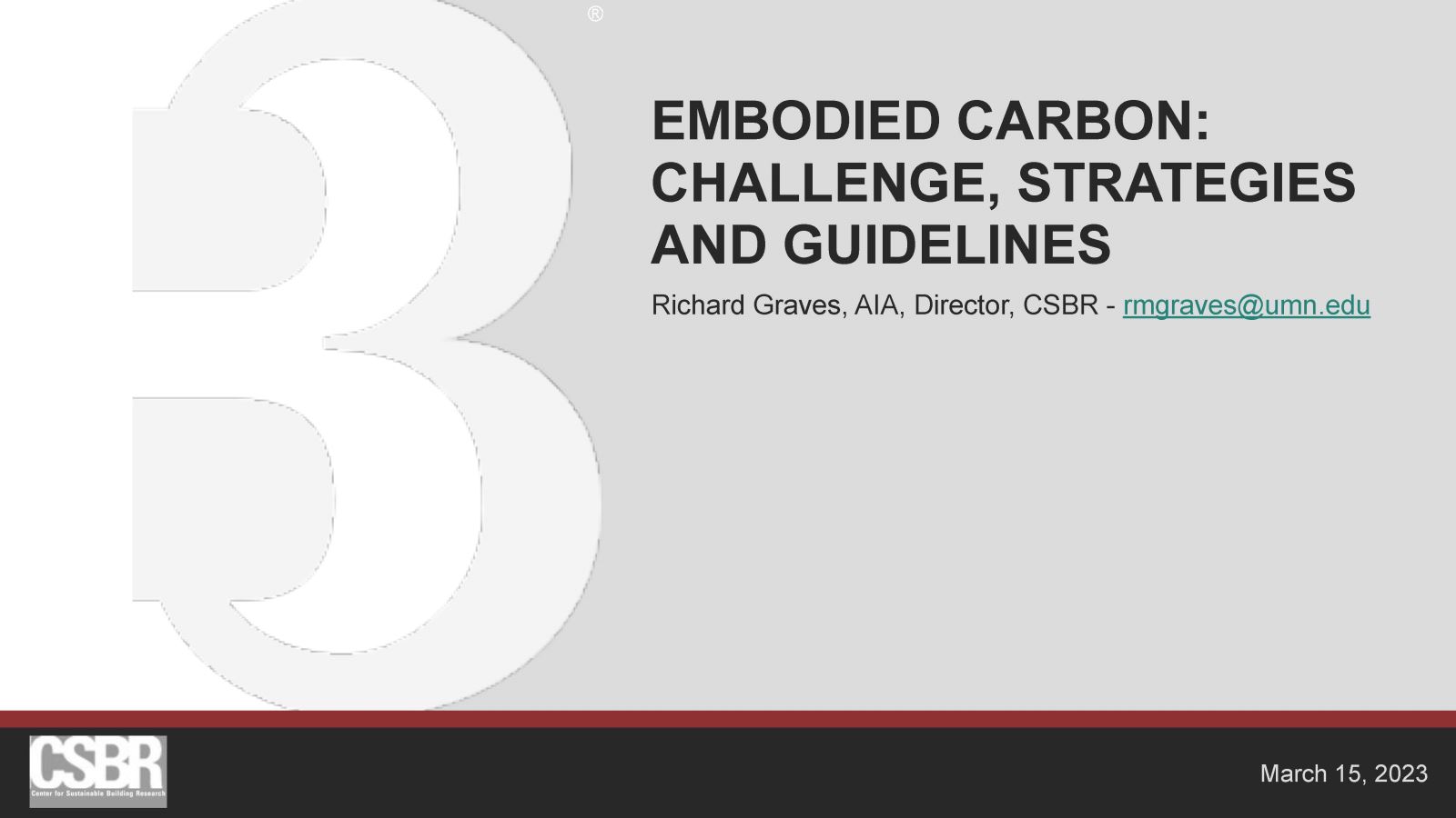title slide for Embodied Carbon Strategies and Metrics and link to recording